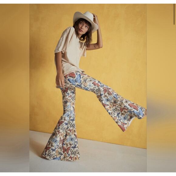 Free People Pants - Free People Women Float On Flare Jeans Printed Butterflies Size 24